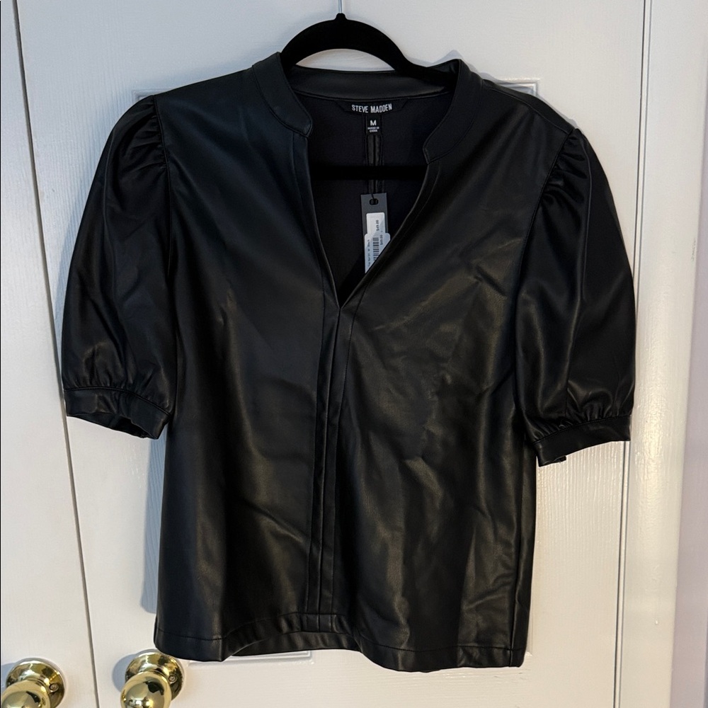 NWT STEVE MADDEN Black Faux Leather Top